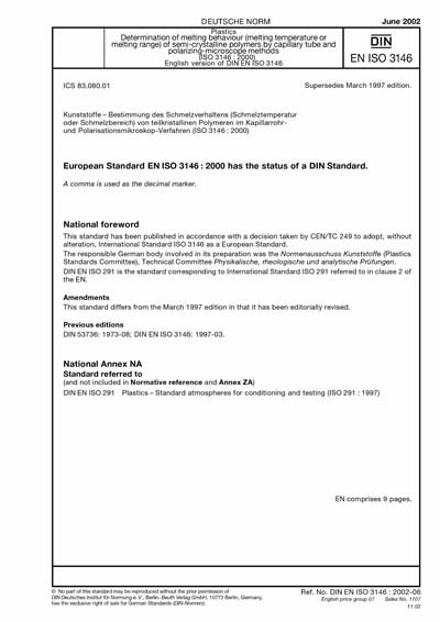 Iso 3146 DIN EN ISO 3146:2002 - Plastics - Determination of melting behaviour ...