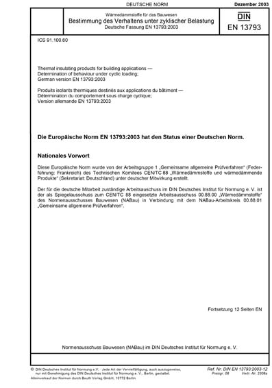 DIN EN 13793:2003 DE - Wärmedämmstoffe für das Bauwesen - Bestimmung ...