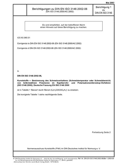 Iso 3146 DIN EN ISO 3146 Berichtigung 1:2003 DE - Berichtigungen zu DIN EN ISO ...