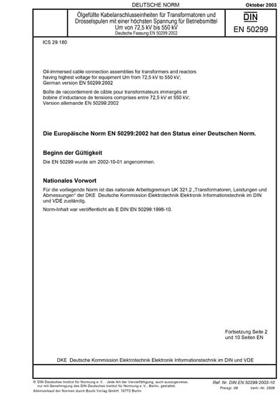 DIN EN 50299:2003 DE - Ölgefüllte Kabelanschlusseinheiten für ...