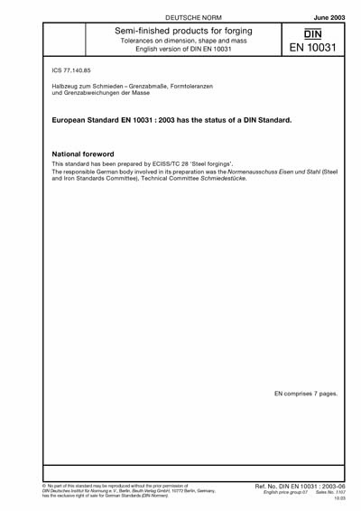 DIN EN 10031:2003 - Semi-finished products for forging - Tolerances on ...