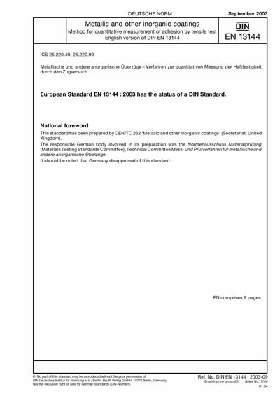 DIN EN 13144:2003 - Metallic and other inorganic coatings - Method for ...