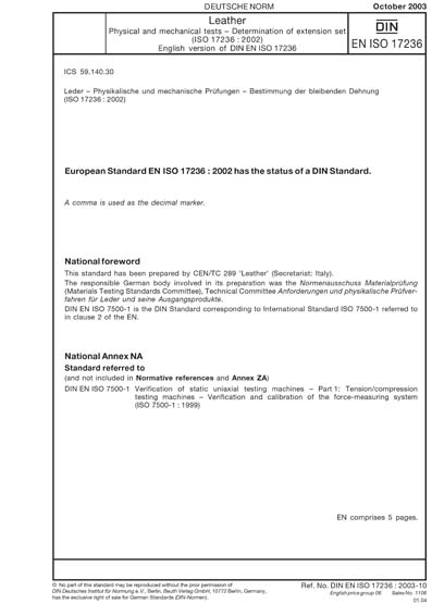 DIN EN ISO 17236:2003 - Leather - Physical and mechanical tests ...