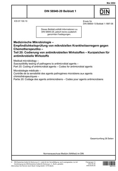 Din 58940 20 Beiblatt 1 2004 De Medizinische Mikrobiologie