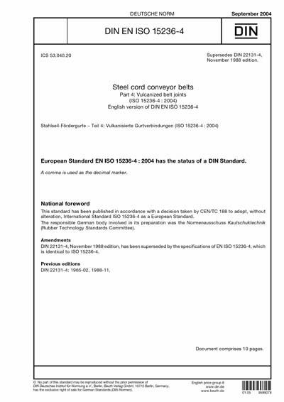 DIN EN ISO 15236-4:2004 - Steel cord conveyor belts - Part 4 ...