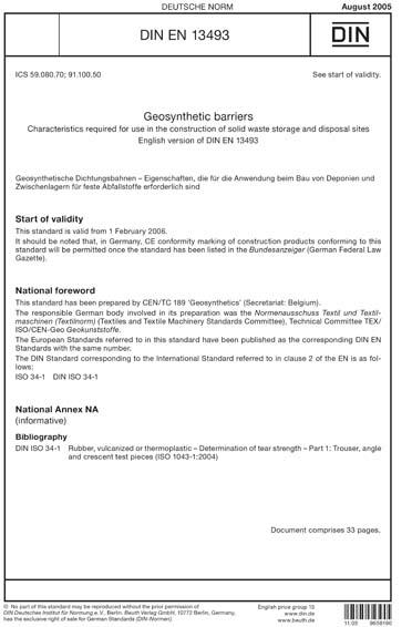 DIN EN 13493:2005 - Geosynthetic barriers - Characteristics required ...