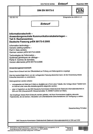DIN EN 50173-5:2005 - Information technology - Generic cabling systems ...