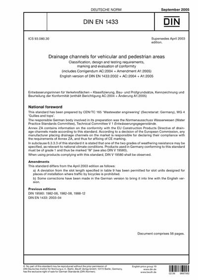 oppervlakte fontein Agressief DIN EN 1433:2005 - Drainage channels for vehicular and pedestrian areas -  Classification, design and testing requirements, marking and evaluation of  conformity