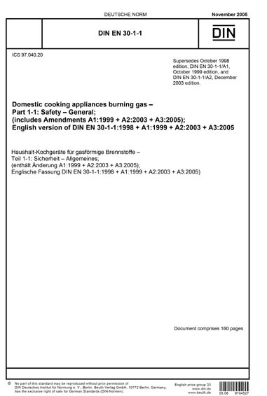 DIN EN 30-1-1:2005 - Domestic cooking appliances burning gas - Part 1-1 ...