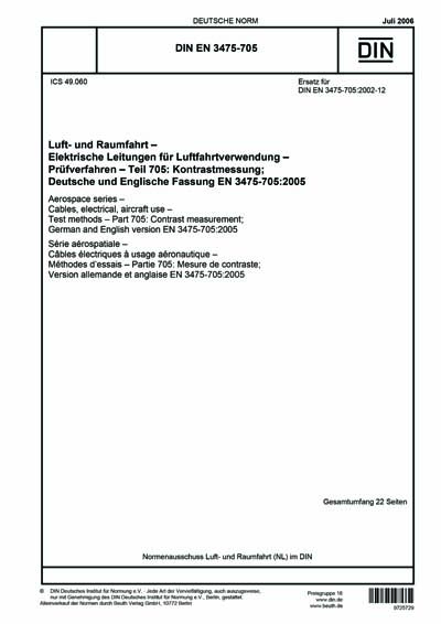 DIN EN 3475-705:2006 - Aerospace series - Cables, electrical, aircraft ...