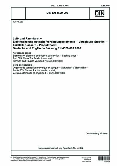 DIN EN 4529-003:2007 - Aerospace series - Elements of electrical and ...