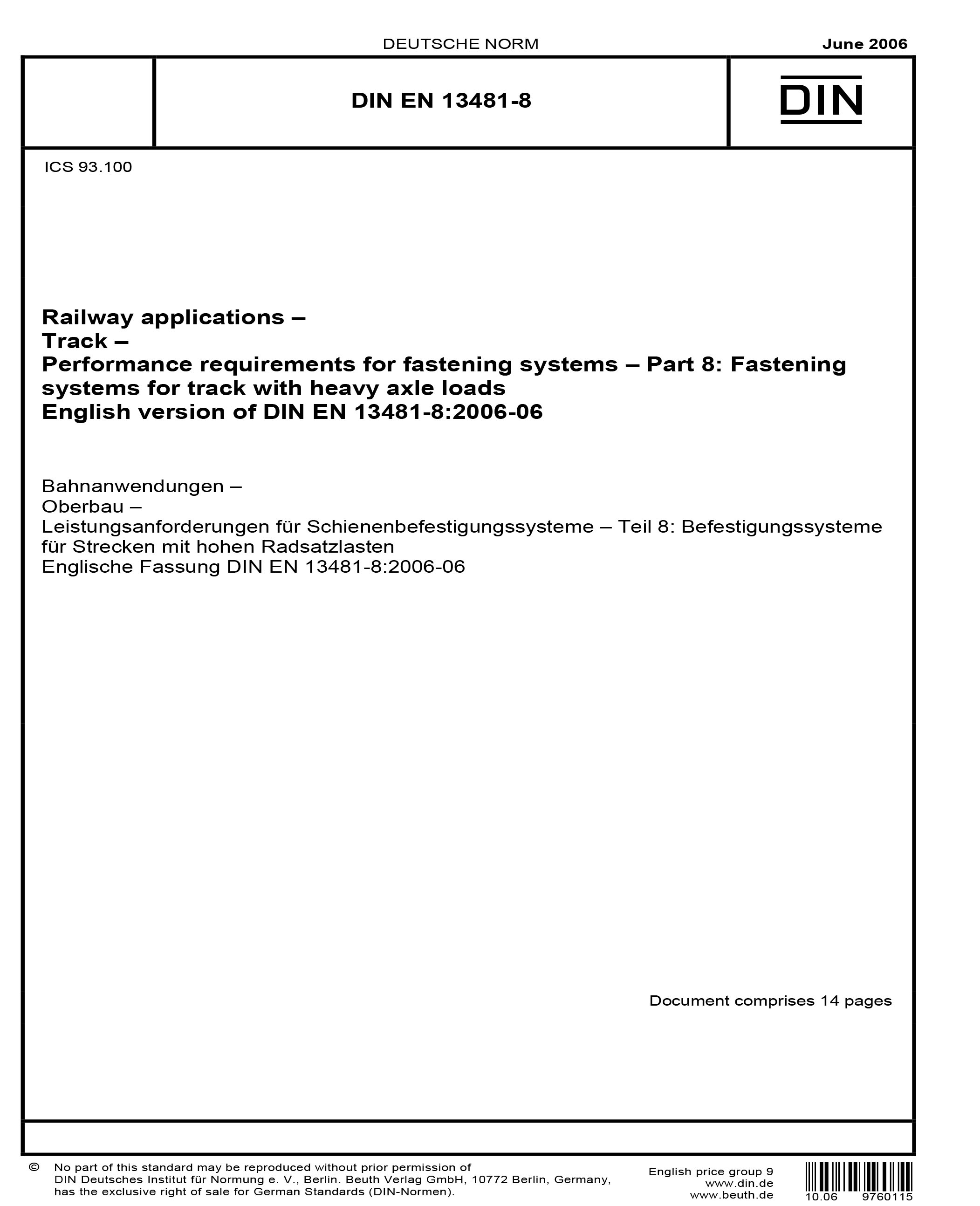 DIN EN 13481-8:2006 - Railway applications - Track - Performance ...