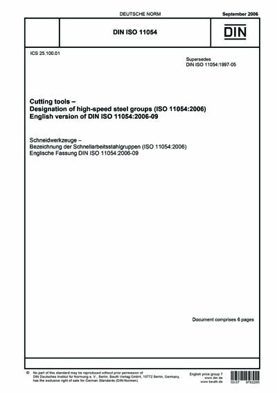 DIN ISO 11054:2006 - Cutting tools - Designation of high-speed steel ...