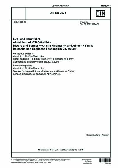 DIN EN 2072:2007 - Aerospace series - Aluminium AL-P1050A-H14 - Sheet ...