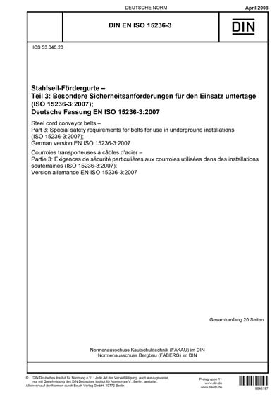 DIN EN ISO 15236-3:2008 DE - Stahlseil-Fördergurte - Teil 3: Besondere ...