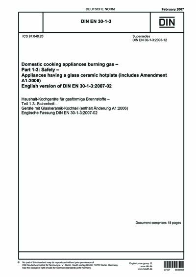 DIN EN 30-1-3:2007 - Domestic cooking appliances burning gas - Part 1-3 ...