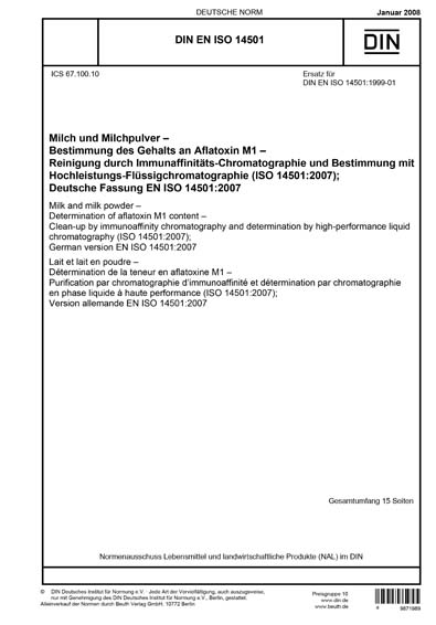 DIN EN ISO 14501:2008 DE - Milch und Milchpulver - Bestimmung des ...
