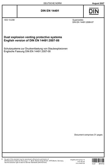 DIN EN 14491:2007 - Dust explosion venting protective systems; German ...