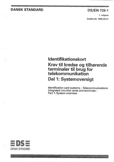 DS/EN 726-1:1995 - Identification card systems - Telecommunications ...