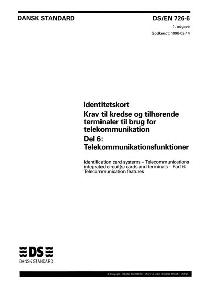 DS/EN 726-6:1996 - Identification card systems - Telecommunications ...