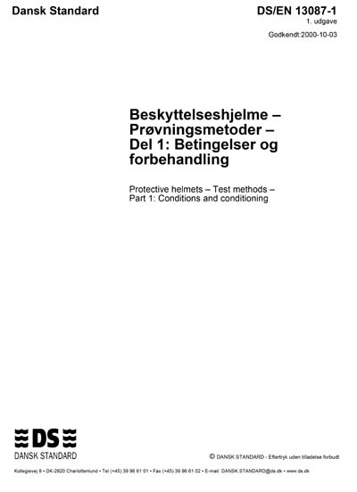 DS/EN 13087-1:2000 - Protective helmets - Test methods - Part 1 ...