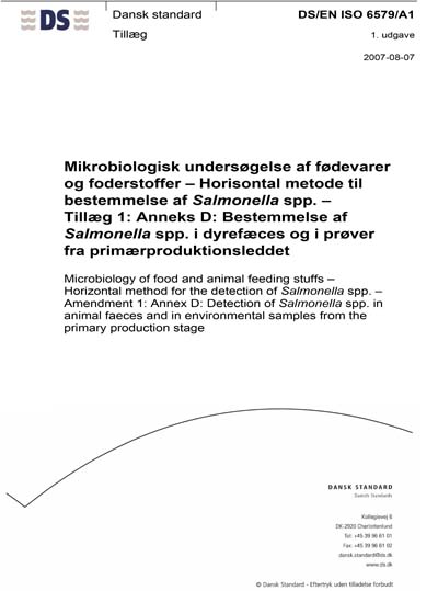 DS/EN ISO 6579/A1:2007 - Microbiology of food and animal feeding stuffs ...