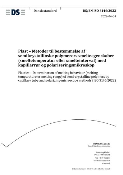 Iso 3146 DS/EN ISO 3146:2022 - Plastics - Determination of melting behaviour ...