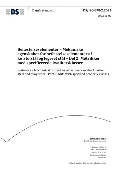 DS/ISO 898-2:2022 - Fasteners - Mechanical properties of fasteners made ...