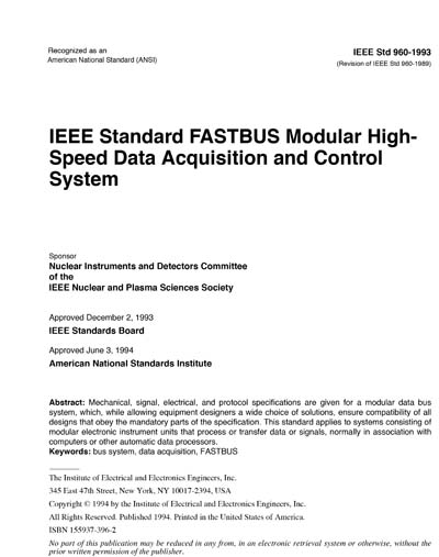 960 Std Code IEEE Std 960/1177-1993 - IEEE Standard FASTBUS Modular High-Speed Data ...