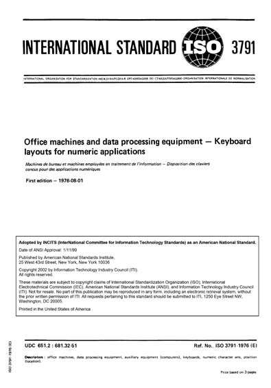 Type 3791 INCITS/ISO 3791-1976 - Office Machines and Data Processing Equipment ...