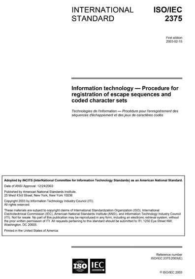 INCITS/ISO/IEC 2375-2003 - Data Processing - Procedure for Registration ...