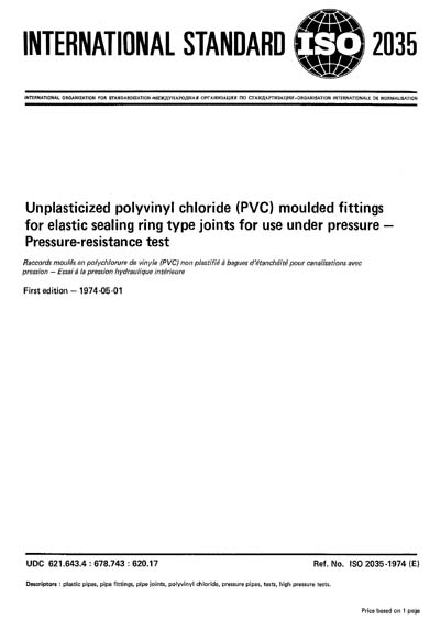ISO 2035:1974 - Unplasticized polyvinyl chloride (PVC) moulded fittings ...