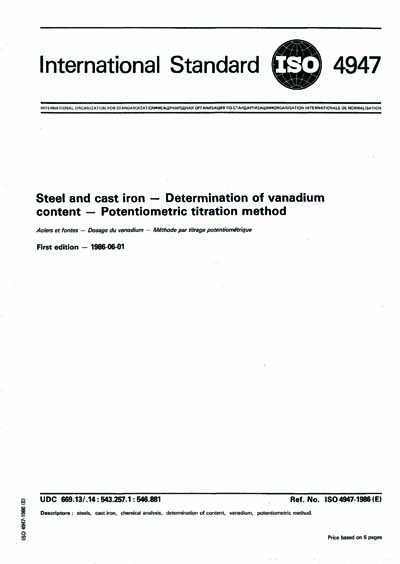 ISO 4947:1986 - Steel and cast iron - Determination of vanadium content ...