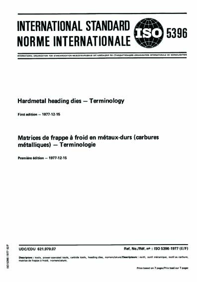 ISO 5396:1977 - Hardmetal heading dies - Terminology