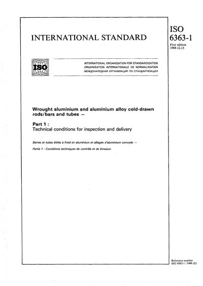 ISO 6363-1:1988 - Wrought aluminium and aluminium alloy cold-drawn rods ...