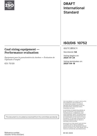 ISO/DIS 10752:2025 - Coal sizing equipment - Performance evaluation