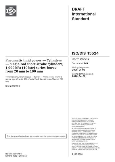 ISO/DIS 15524:2026 - Pneumatic fluid power - Cylinders - Single-rod ...