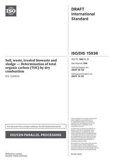 Thread Code 15936 ISO/DIS 15936:2025 - Soil, waste, treated biowaste and sludge ...