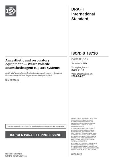 ISO/DIS 18730:2026 - Anaesthetic and respiratory equipment - Waste ...