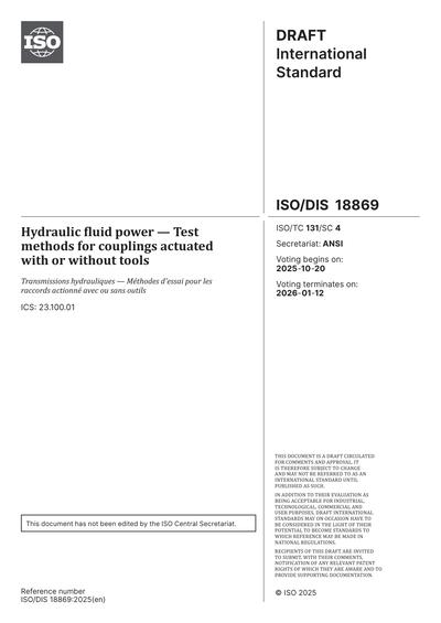 ISO/DIS 18869:2025 - Hydraulic fluid power - Test methods for couplings ...