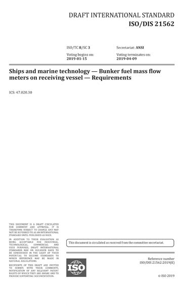 ISO/DIS 21562:2019 - Ships and marine technology - Bunker fuel mass ...