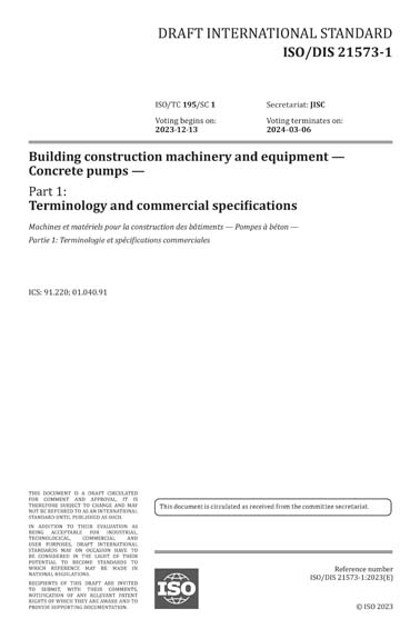 ISO/DIS 21573-1:2023 - Building construction machinery and equipment ...