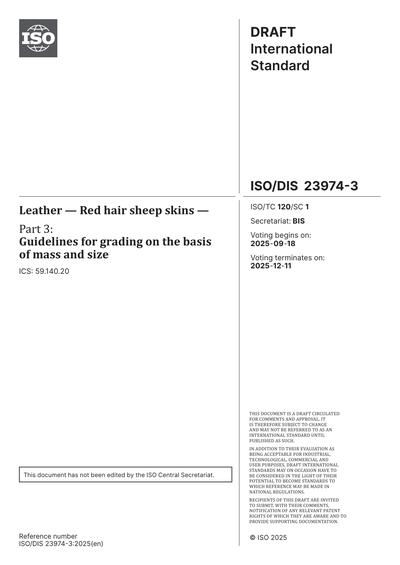 Iso Sheep ISO/DIS 23974-3:2025 - Leather - Red hair sheep skins - Part 3 ...