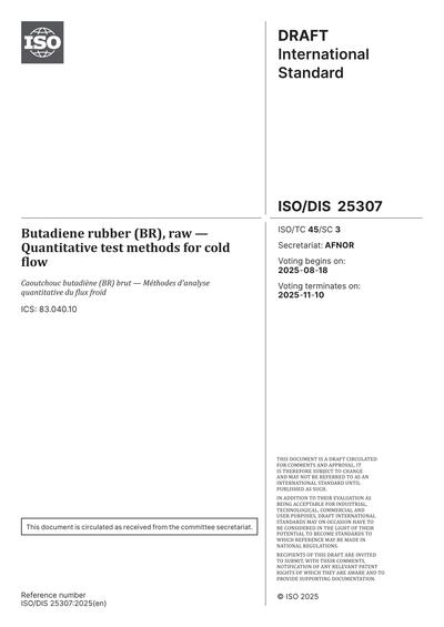 ISO/DIS 25307:2025 - Butadiene rubber (BR), raw - Quantitative test ...