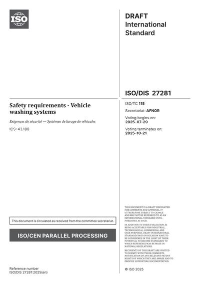 ISO/DIS 27281:2025 - Safety requirements - Vehicle washing systems
