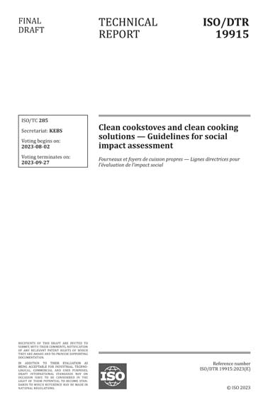 ISO/DTR FDIS 19915:2023 - Clean cookstoves and clean cooking solutions ...
