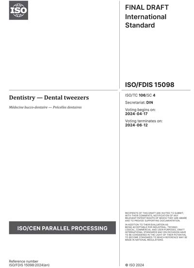 ISO/FDIS 15098:2024 - Dentistry - Dental tweezers