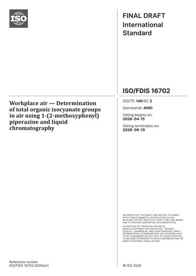 ISO/FDIS 16702:2026 - Workplace air - Determination of total organic ...