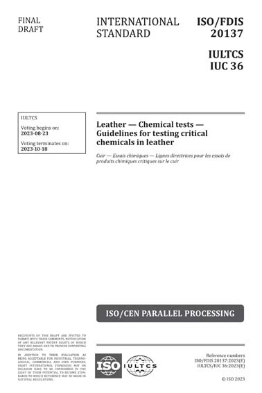 ISO/FDIS 20137:2023 - Leather - Chemical tests - Guidelines for testing ...