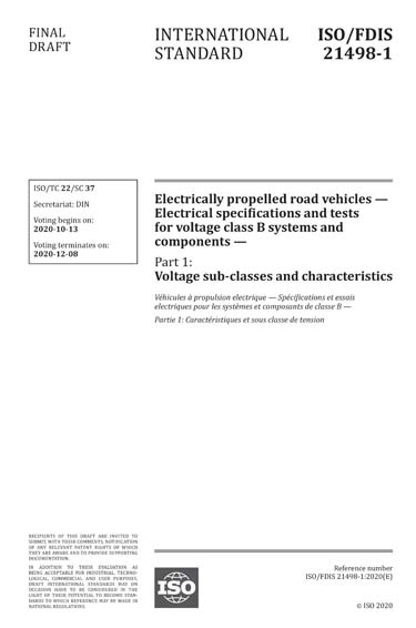 ISO/FDIS 21498-1:2020 - Electrically propelled road vehicles ...